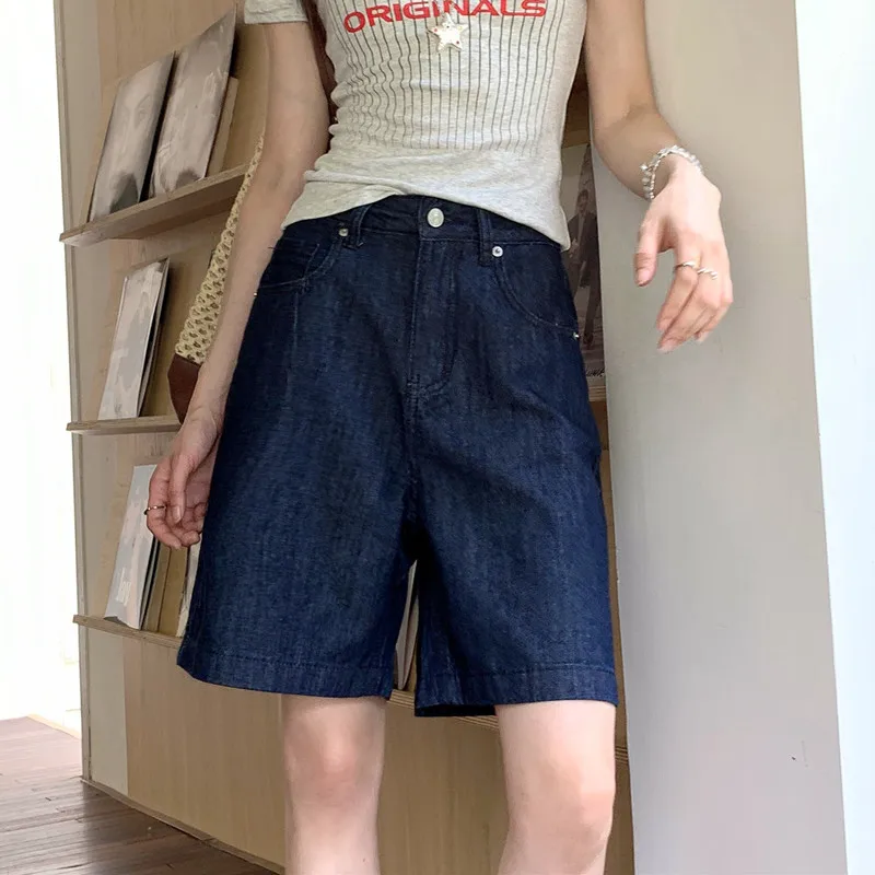 

Loose Casual Vintage Knee Length Wide Legs Jeans Shorts Women Summer Korean Fashion High Waisted Wash Denim Short Pants Feminino