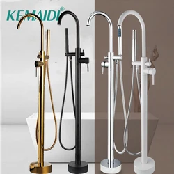 KEMAIDI Golden Plated Bathtub Filler Shower Roman Tub Faucet Set Free Standing Black Bath Shower Systerm Round Spout Mixer Tap