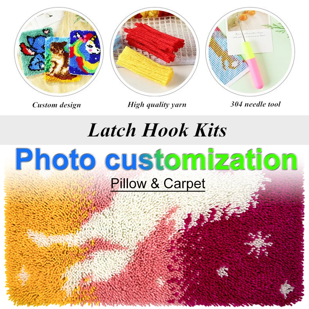 Factory Customization DIY craft kit handmade pillow coaster crochet latch hook rug kit for adults needlework crochet tapestry