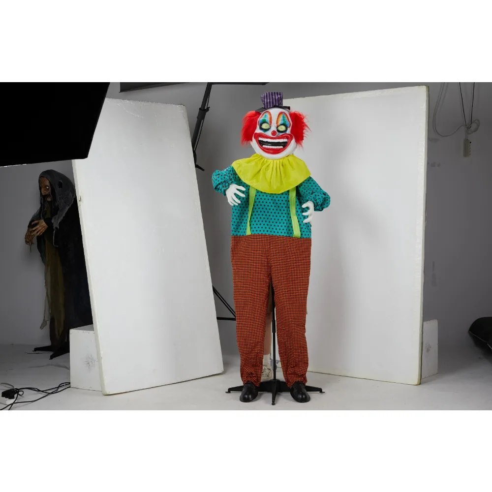 ​ ​ ​ ​ 6FT هالوين عيون الضوء الأصفر دليل رئيس مهرج التحكم الصوتي الديكور