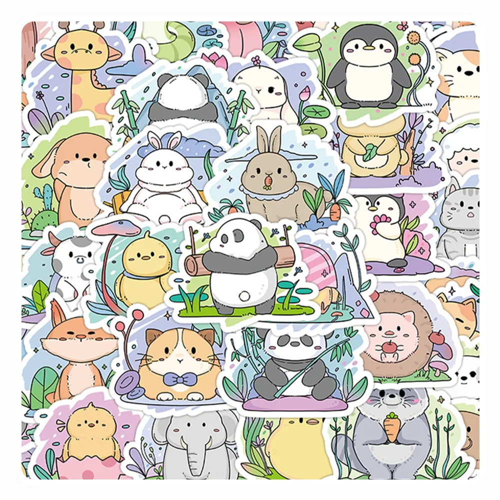 Pegatinas de dibujos animados de animales Kawaii para niños, pegatinas decorativas para álbum de recortes, planificador diario, impermeable, venta al por mayor, 10/30/60 piezas