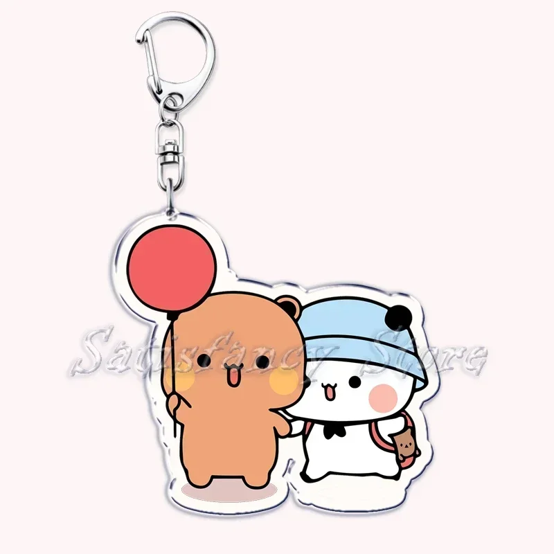Cute Bubu Dudu Love Keychains Couple Bear Panda Acrylic Keyring for Accessories Bag Pendant Key Chain Jewelry Fans Lovers Gifts