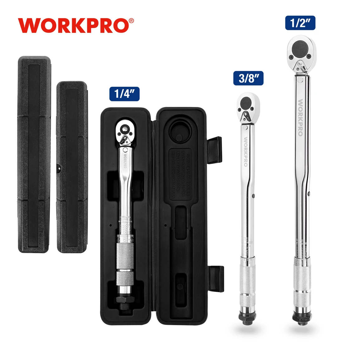 WORKPRO 1/4'' 3/8'' 1/2'' Square Drive Torque Wrench 5-100 Ft-lb 24-Tooth Two-way Precise Ratchet Wrench Repair Spanner Key