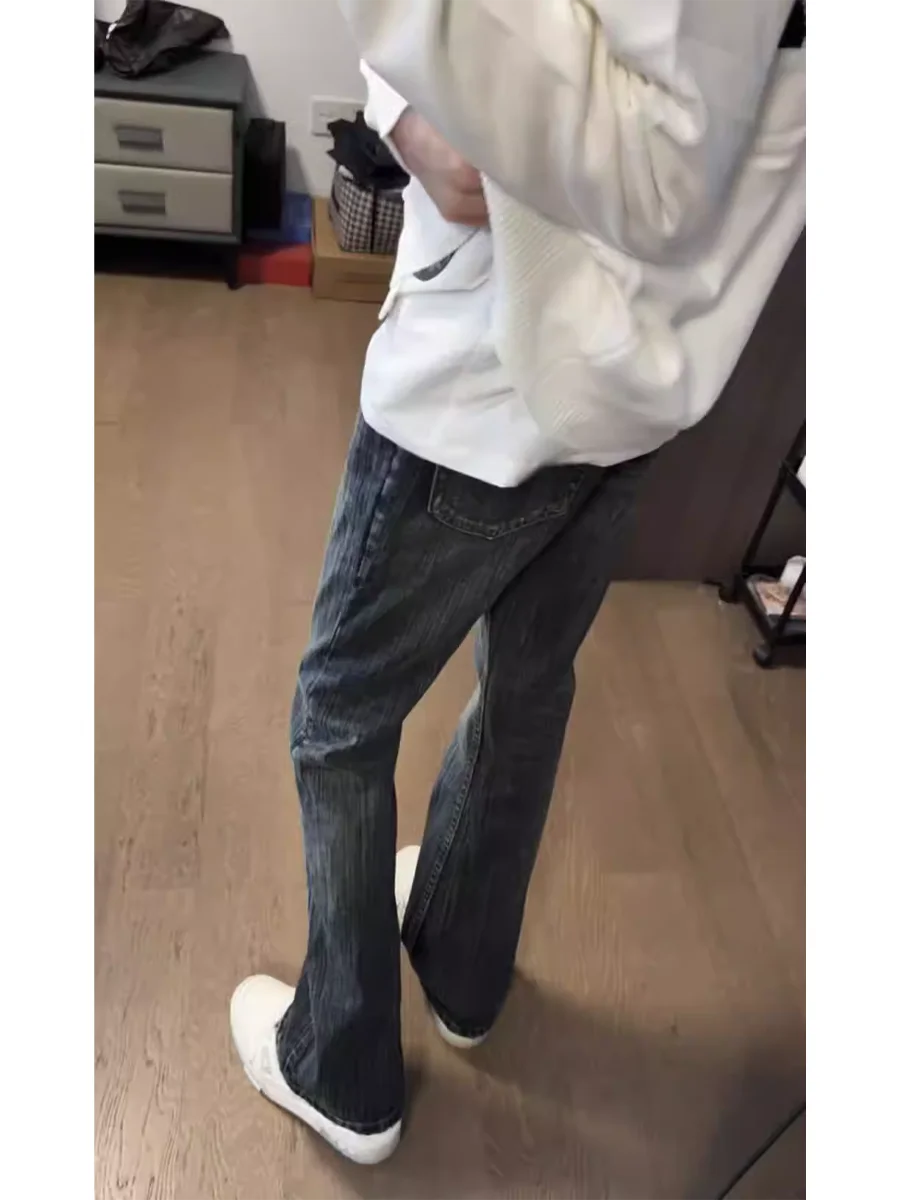 

High Waist Straight Leg Denim Jeans Men's Blue Bamboo Fiber Waed Retro Sle Casual Slimming Long Trousers for Spring