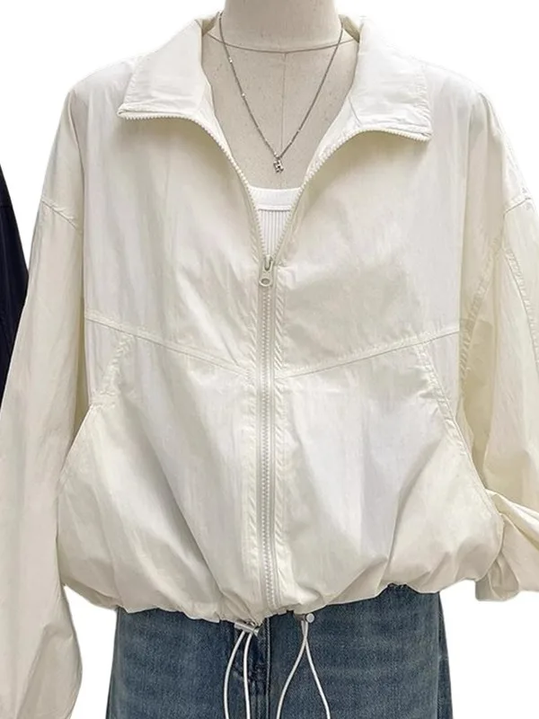 High-End Women's Sun Protection Clothing Store Nu New Summer 2025 Brand Outerwear Loose Fit Long Sve Zipper Closure