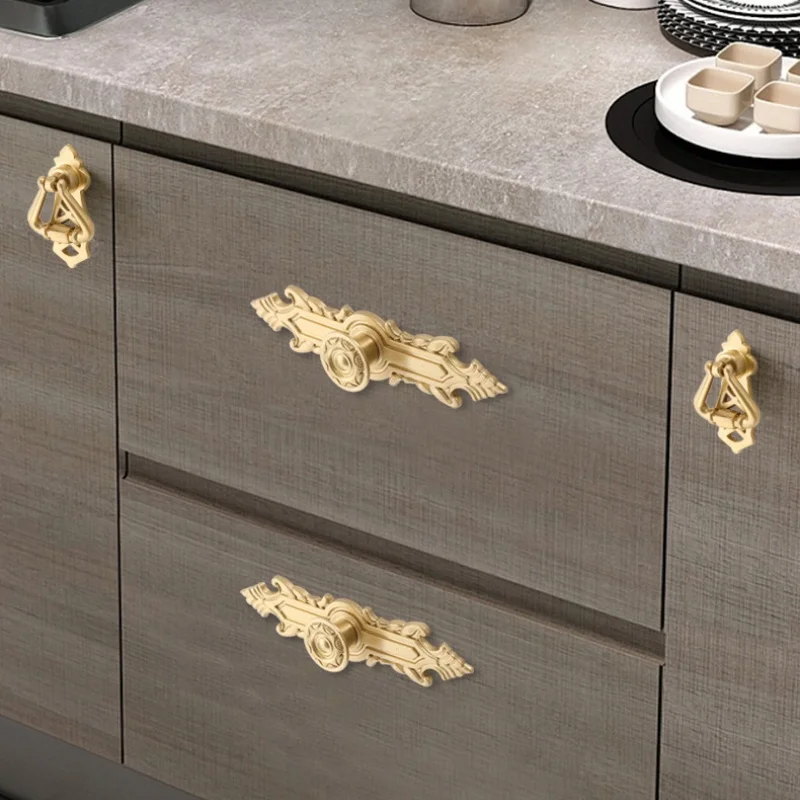 Cupboard Cabinet Handle Solid Brass Nordic Style Drawer Knobs Kitchen Pull Closet Furniture Knob Brass Copper Suitcase Hardware