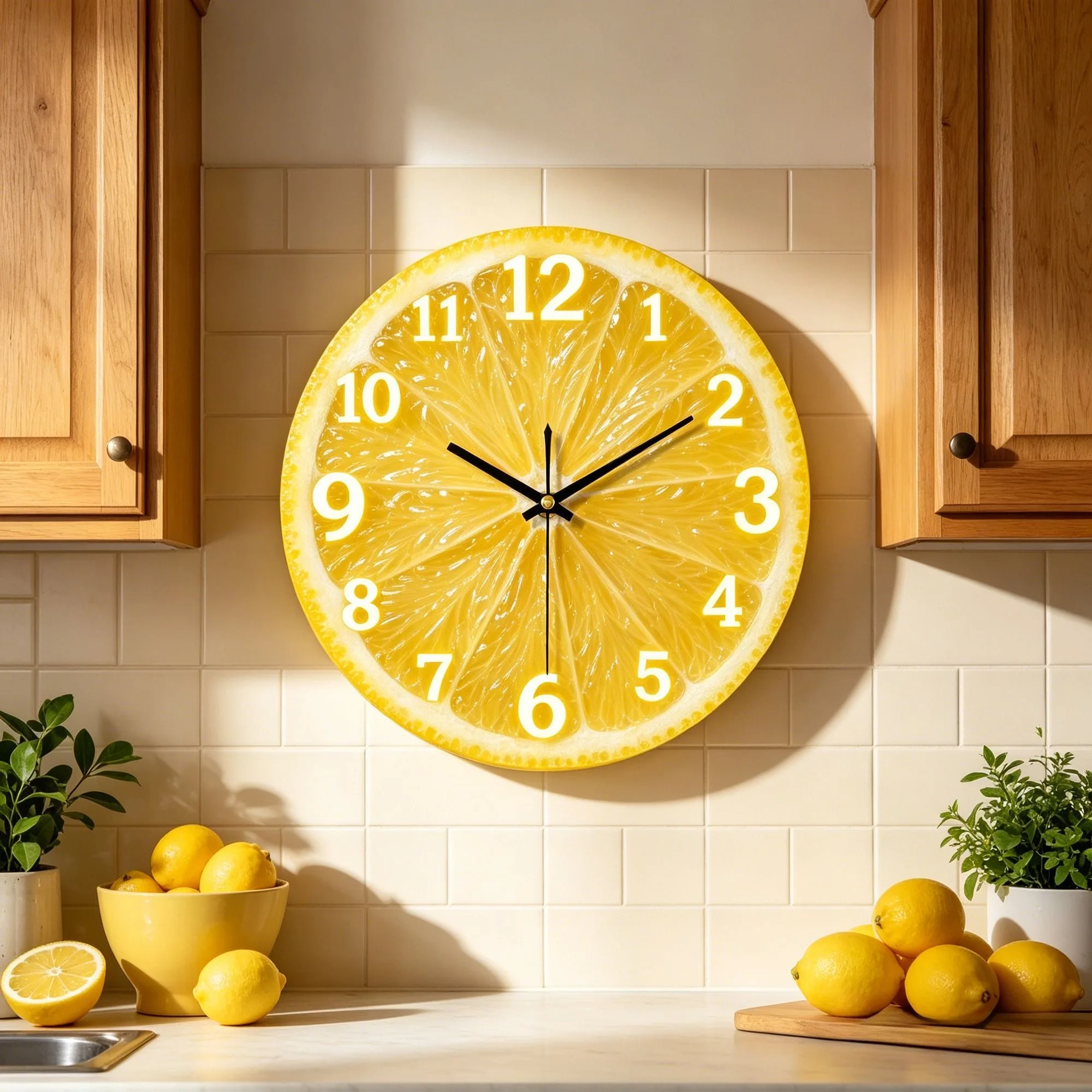 Wall Clock Room Decorations Wood Lemon Slice Wall Clock 30cm Round Fruit Shape Home Wall Hanging Art House Interior Display