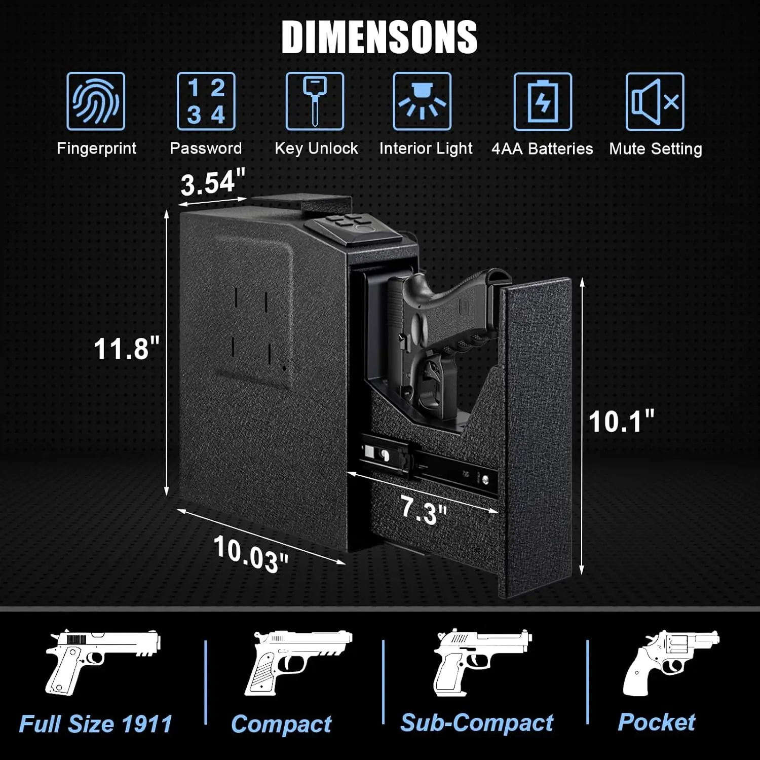 Biometric Gun Safe for Handgun,Fingerprint Bedside Gun Safe with Fingerprint, PIN Code, KEY Access