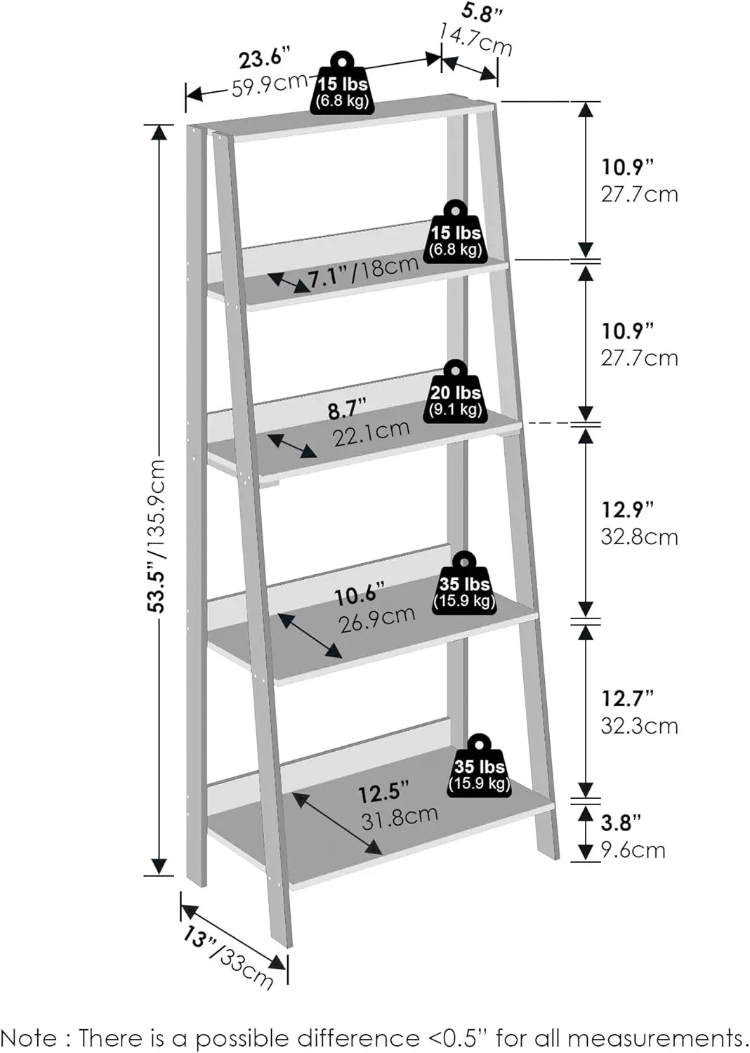 

Ladder Display Shelf, 5-Tier, Espresso