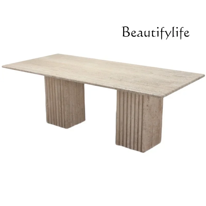 N40 Modern simple natural travertine coffee table limestone flower edge few villa long table retro table