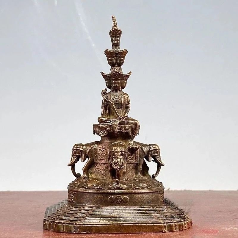 Antique Bronze Samantabhadra Bodhisattva Statue Auspicious Home Decorative Ornaments Buddhist Decorative Items