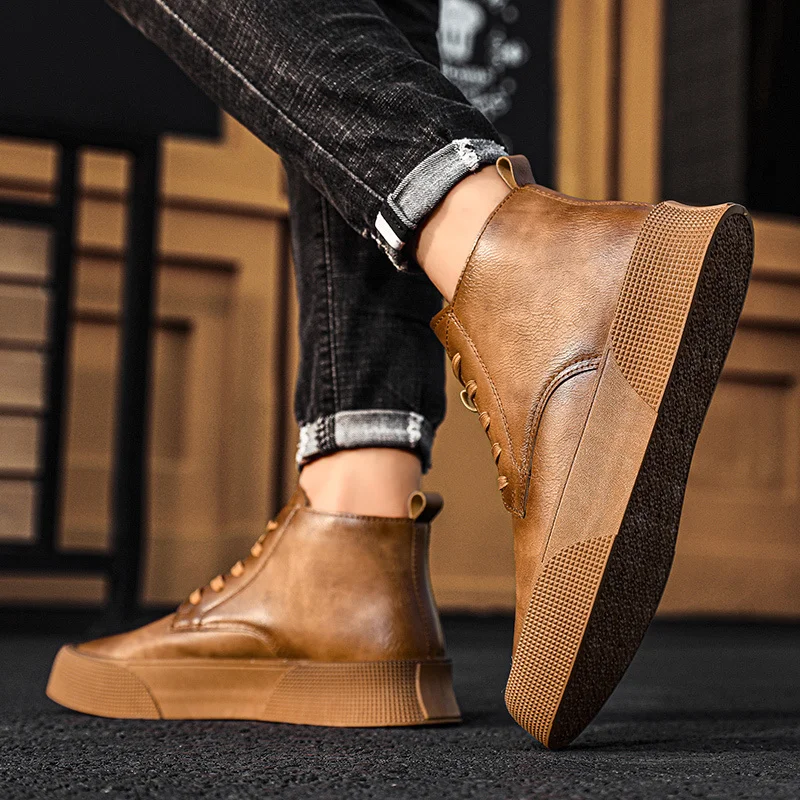 Bottes en cuir confortables pour hommes, baskets d'extérieur, chaussures d'affaires décontractées durables, marque de mode classique, automne, haute qualité, nouveau, 2023