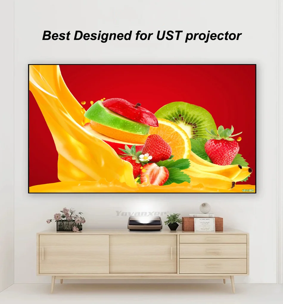 ALR PET Crystal Projection Screen 130 Inch Black Grid Fixed Frame Projector Screen For Ultra Short Throw Projector 4K 3D
