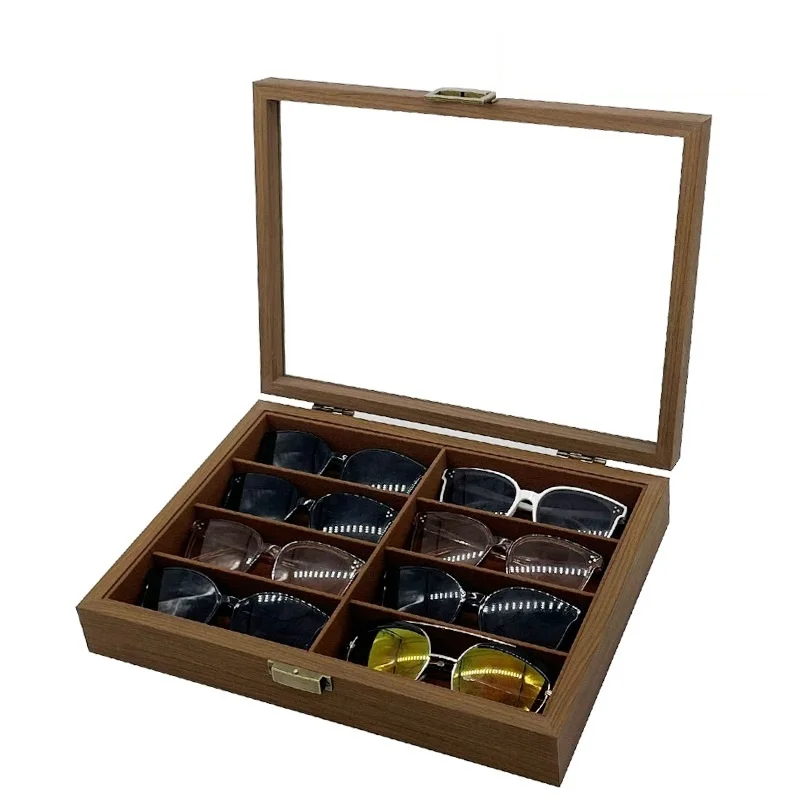 Retro Black Walnut Wood Grain 8-digit Glasses Storage Collection Display Box 8-digit Sunglasses Sunglasses Storage Box