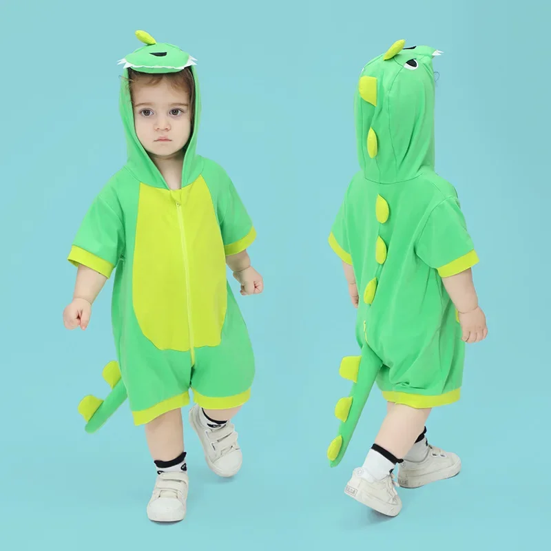 

Baby Clothes Boys Girls Romper Lovely Dinosaur Jumpsuits Summer Cotton Zipper Onesie Animal Funny Outfit Hooded 0-24 Months