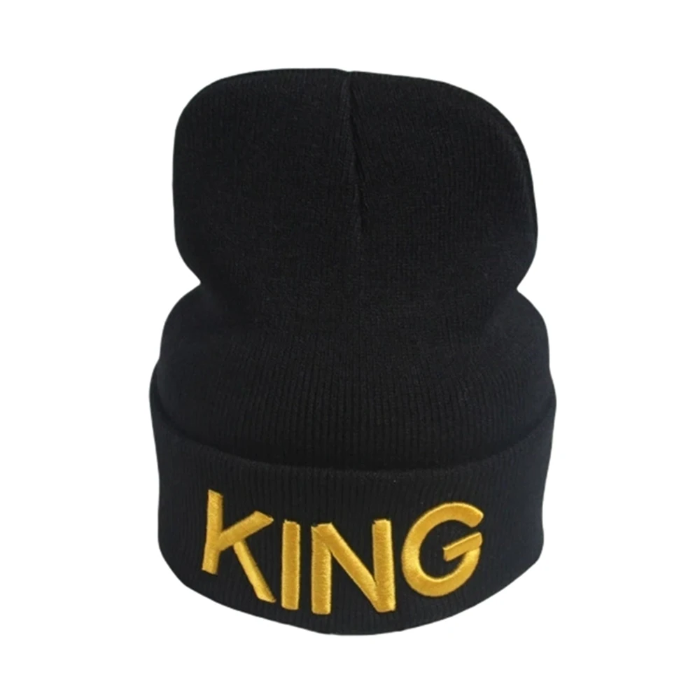

New Style KING Stretch Knit Hat QUEEN Embroidery Men And Women Couples Autumn Winter Warmth Beanies Skullies Skullcap Gorras