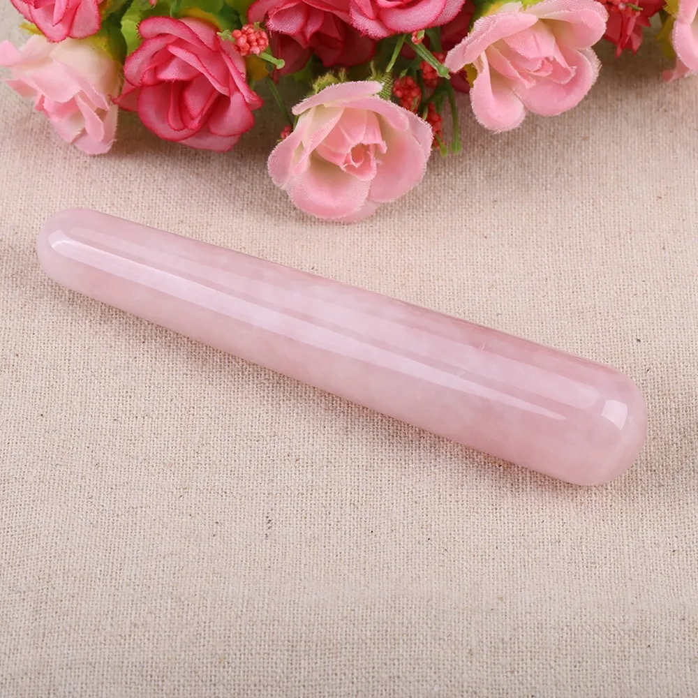 Quartz Crystal Face Massage Wand Smooth Surface Acupressure Crystal Massage Wand Pink Quartz Massage Stick Facial Body Caring