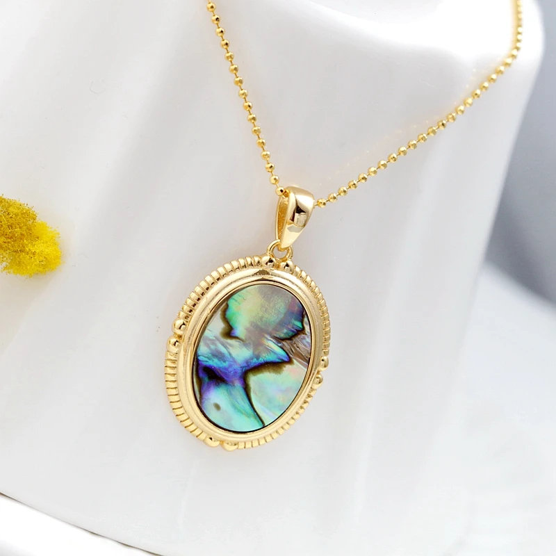 

Authentic 925 Sterling Silver Pendant Inlaid Natural Abalone Shell Oval Design 18K Gold Plated Pendant Fashion Jewelry Gift