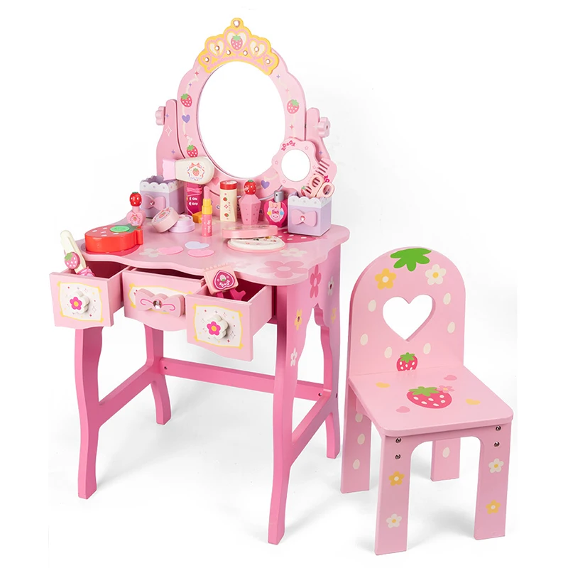 

Girl pink Big Dressing Table Wooden Children's Play House Toys Princess Dressing Makeup Toys