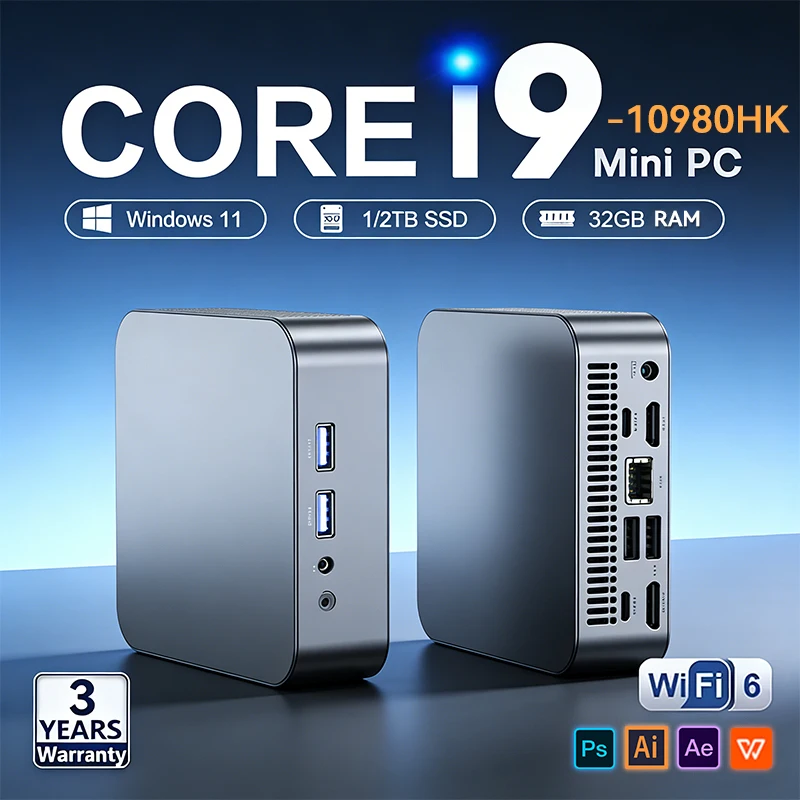 

Mini PC Intel Core i9 10980HK i3 6100U Windows 11 Pro Gaming Computer Small HD Graphics WiFi6 16GB 32GB RAM 1TB SSD Dual Desktop