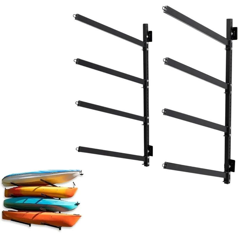 ZZZ- رف حائط - رف كاياك خارجي عالي التحمل يتسع لـ 4 قوارب، حامل للتخزين على الحائط قابل للتعديل، موفر للمساحة في الهواء الطلق