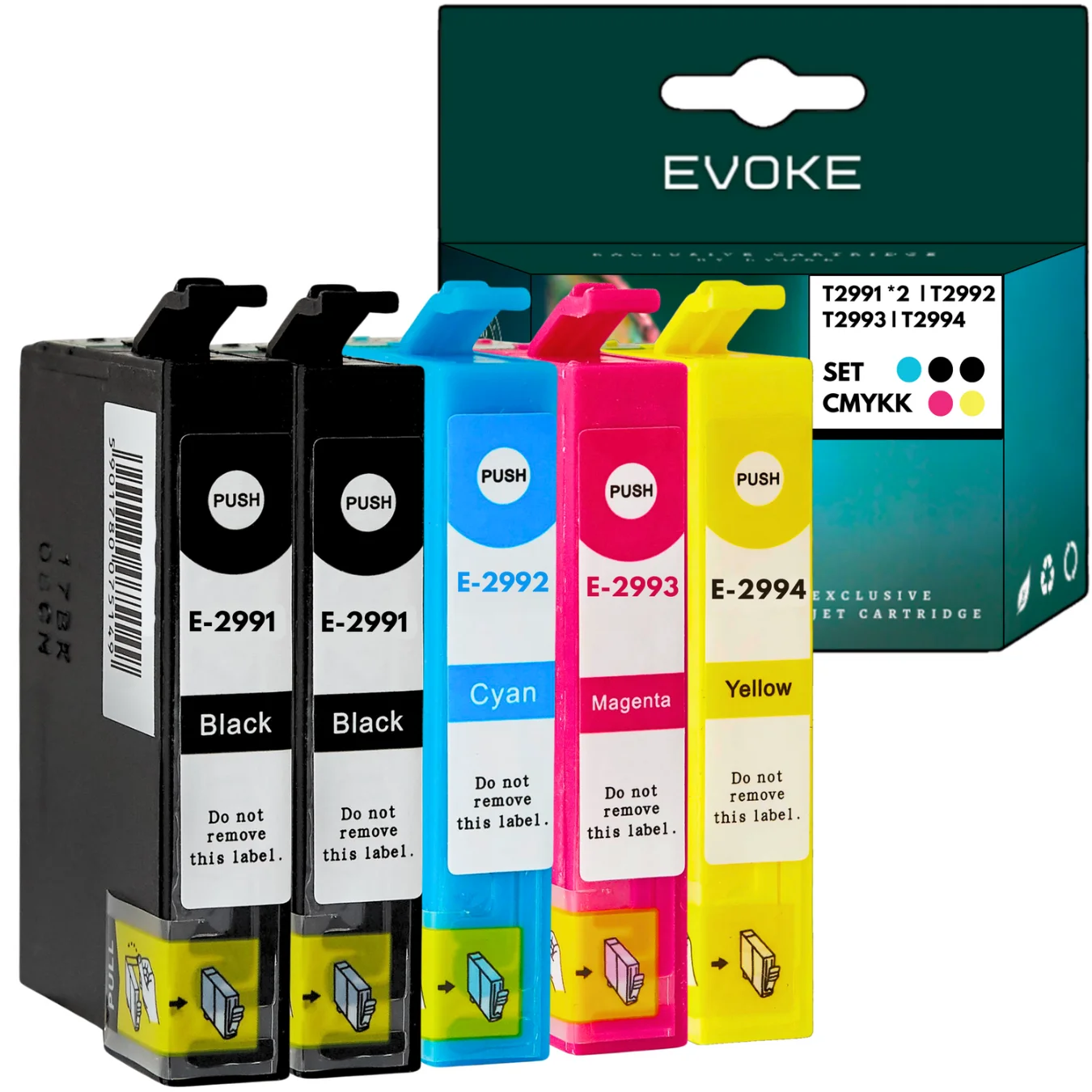 Evoke Compatibele Inkt voor Epson T2991 T2992 T2993 T2994 29XL 5X:2X Zwart+Cyan+Magenta+Geel 72 ml 4180 Stron Expression Home Xp-235 245 247 255 257 332 335 342 345 352 355 432 435 442 445 452 455