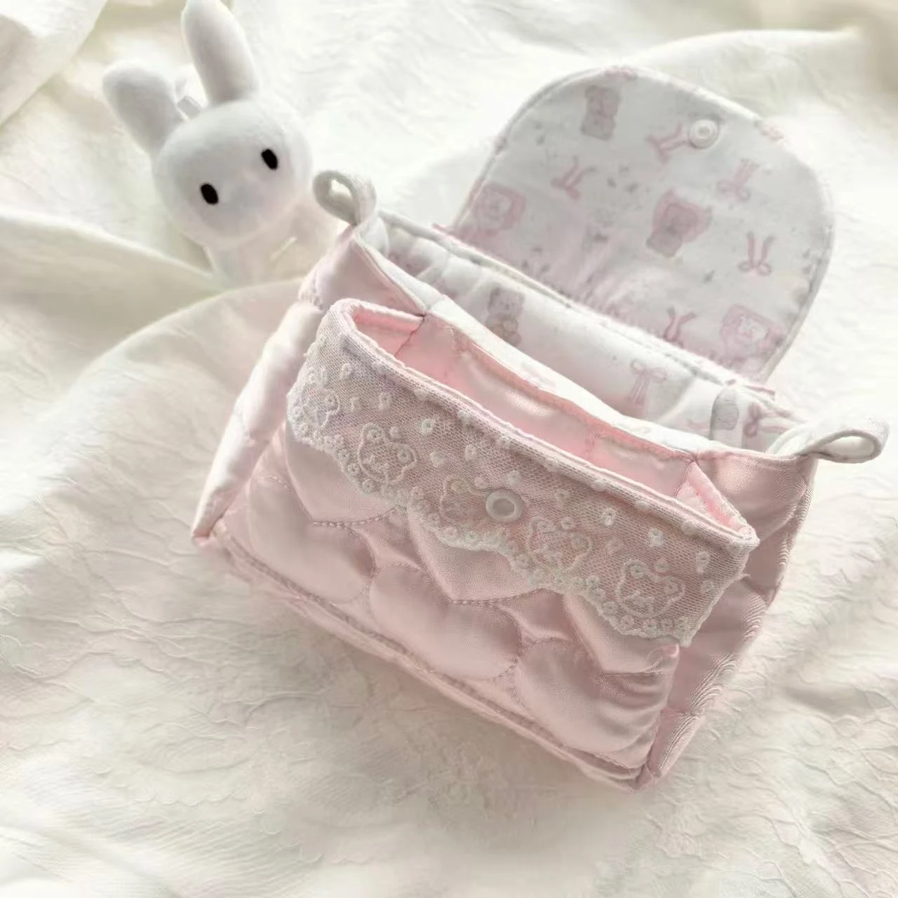 Koreanischer Stil, niedlicher weicher Bär mit Herz, handgefertigte dreilagige Aufbewahrungstasche, Instagram-Stil, dekorative Tasche, DIY-Aufbewahrungstasche, Federmäppchen – Detail 5