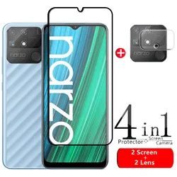 4-in-1 For OPPO Realme Narzo 50A Glass For Realme Narzo 50A Tempered Glass Full Screen Protector For Realme Narzo 50A Lens Glass