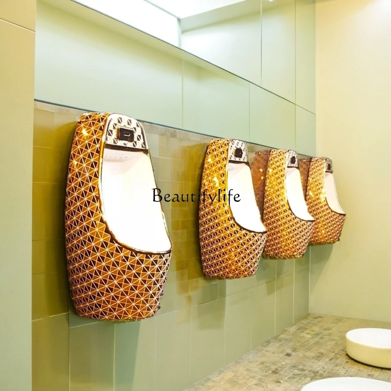 

Gold urinal wall hanging integrated induction flushing gold-plated urinal