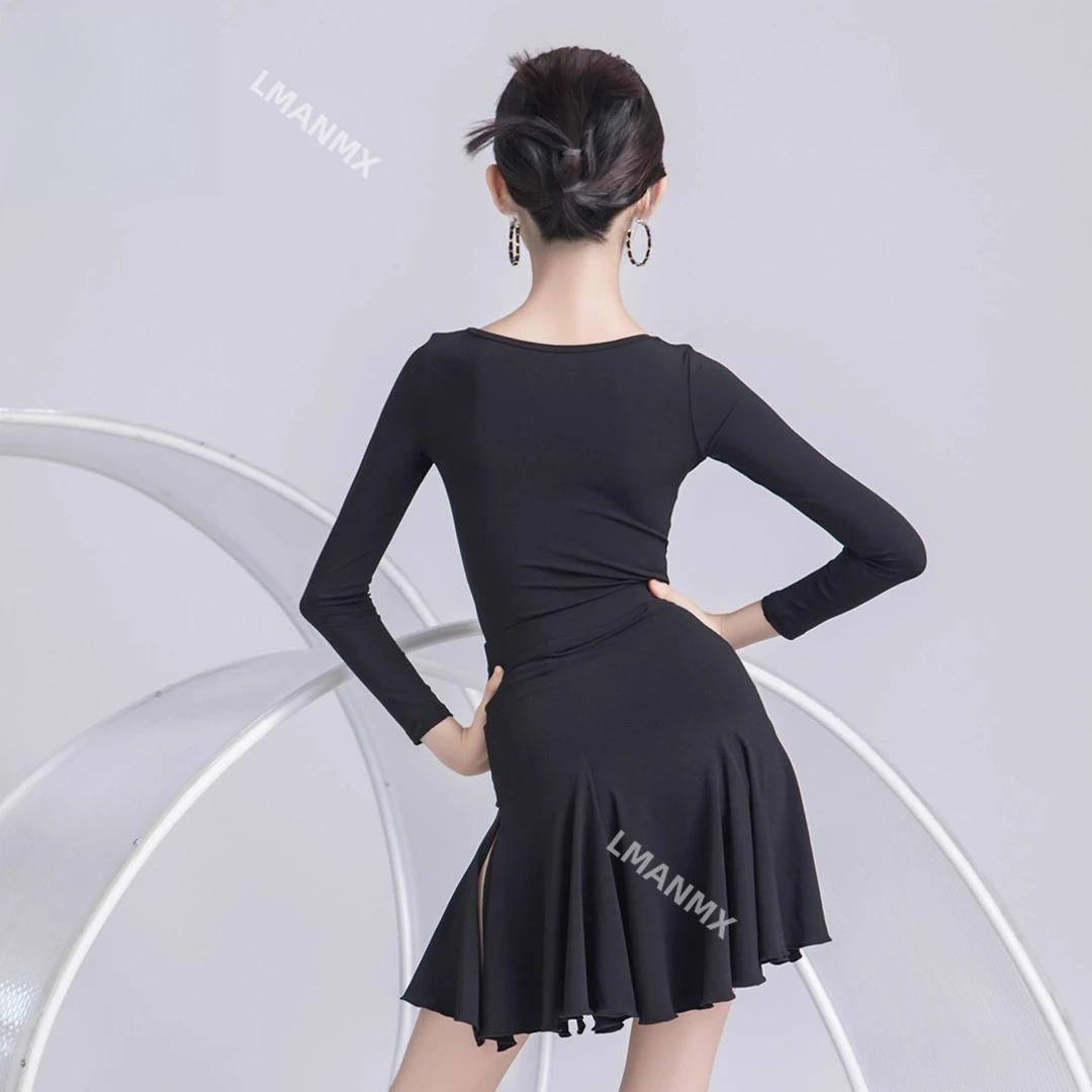 2025 Primavera/Novedad de verano vestido de baile latino vestido de práctica para niñas conjunto dividido de manga larga vestido de baile de gama alta