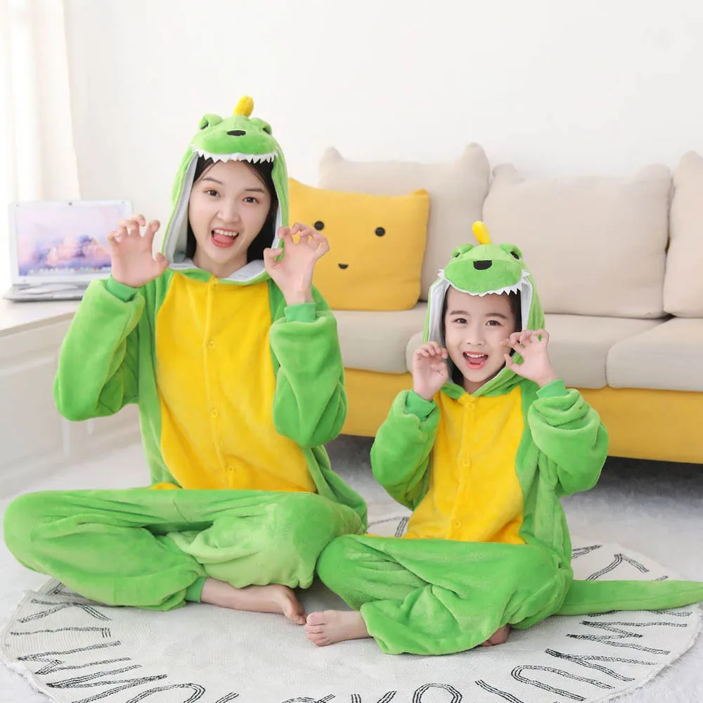 Animal Pajamas for Women and Children Winter Pijamas Adult Dinosaur Lion Unicorn Panda Kigurumi Pyjamas Sleepwear Kids Sleepwear