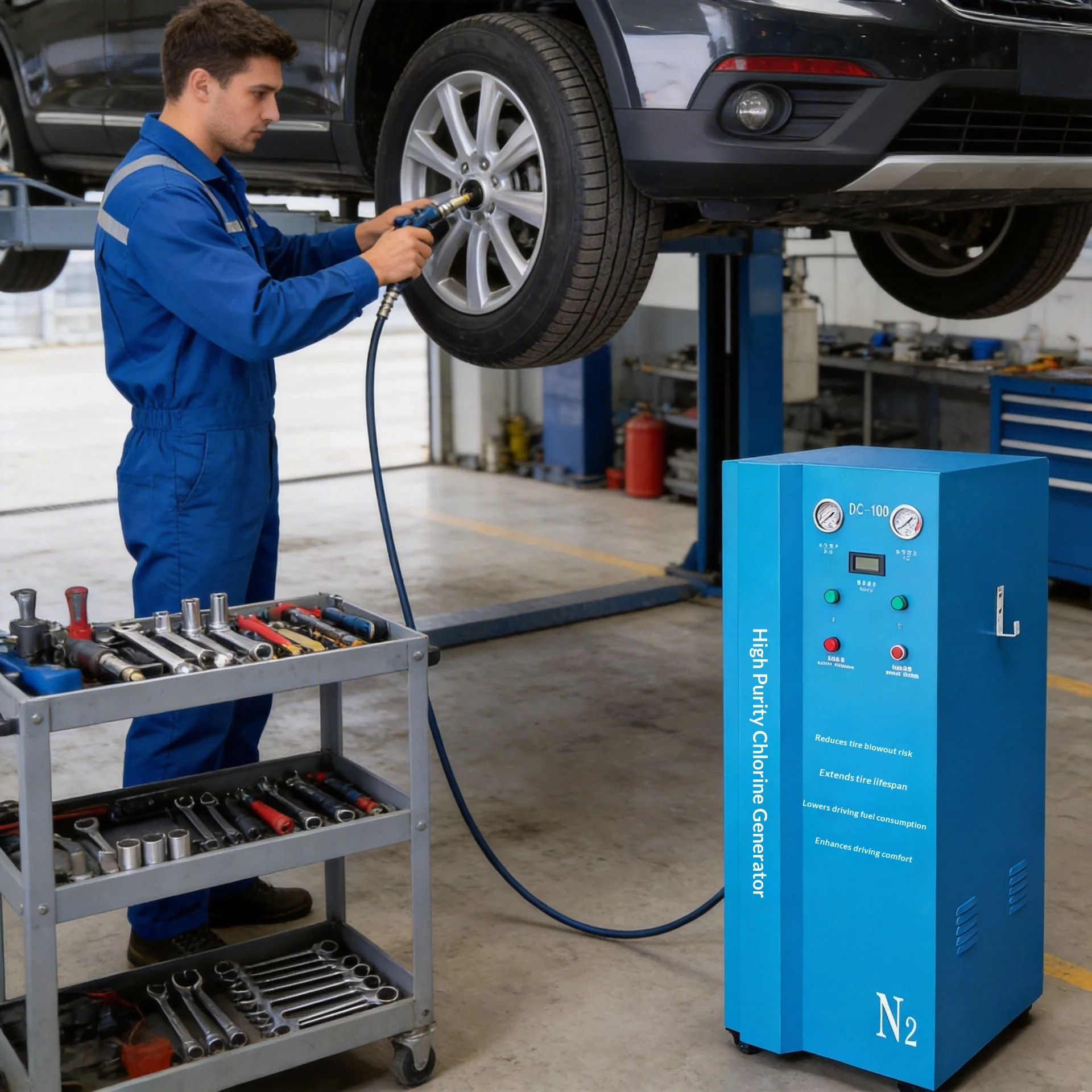 

Automatic Car Tire Inflator N2 Nitrogen Air Compressor 1 Cylinder Noise Level 20 DC100 Car Maintenance Equipment
