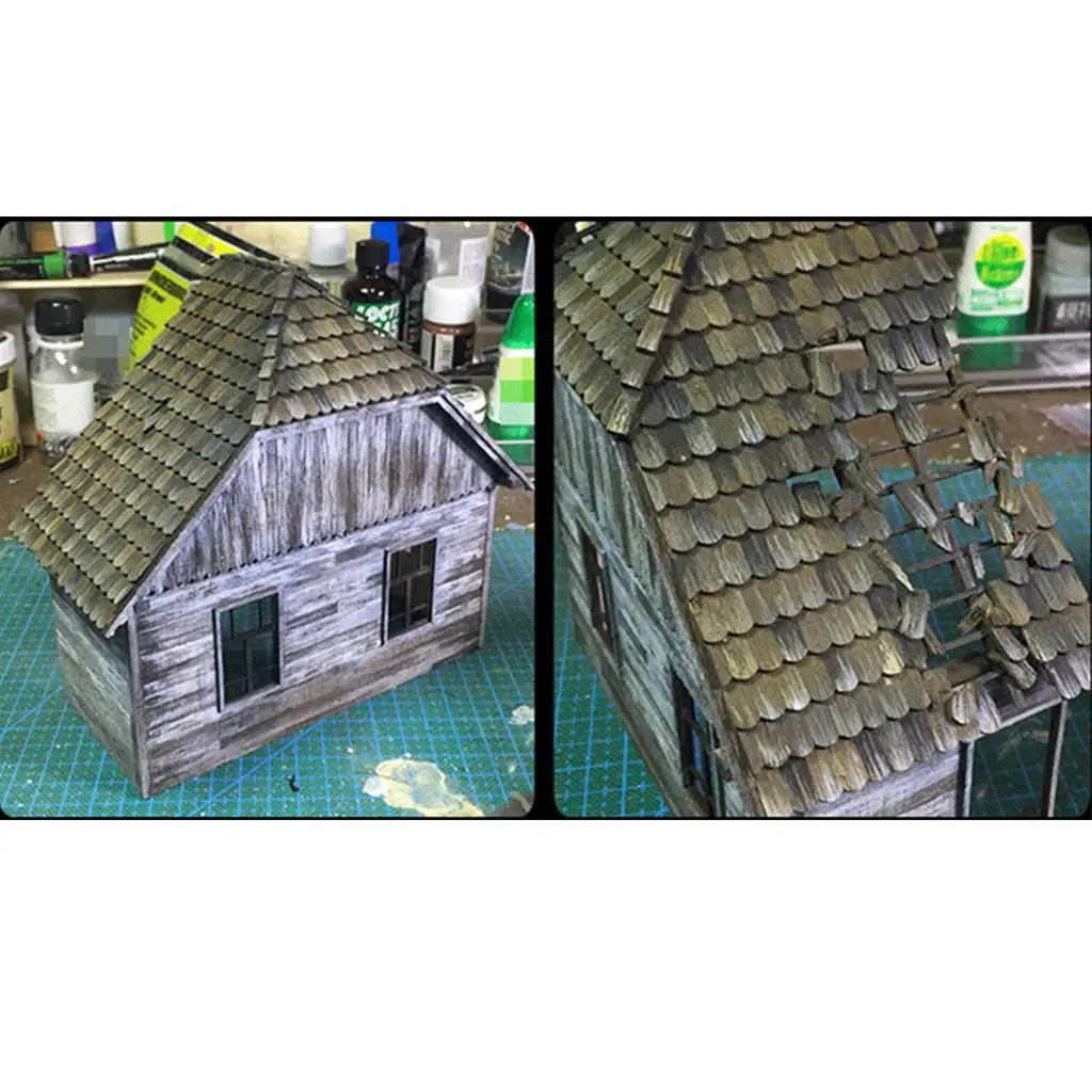 2x1:35 Wooden European House Battle Ruin Scene Model Architecture Kit