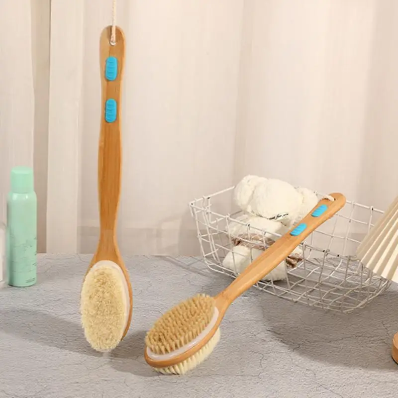 2 In 1 Schima Long Handle Double Sided Bath Brush With Soft Exfoliating Bristles Ideal For Bathroom Shower Body Skin Care