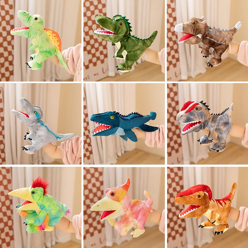 Hand Dolls Children's Toy Plush Dinosaur Series Velociraptor Tyrannosaurus Rex Triceratops Family Story Role Playing Finger Toys