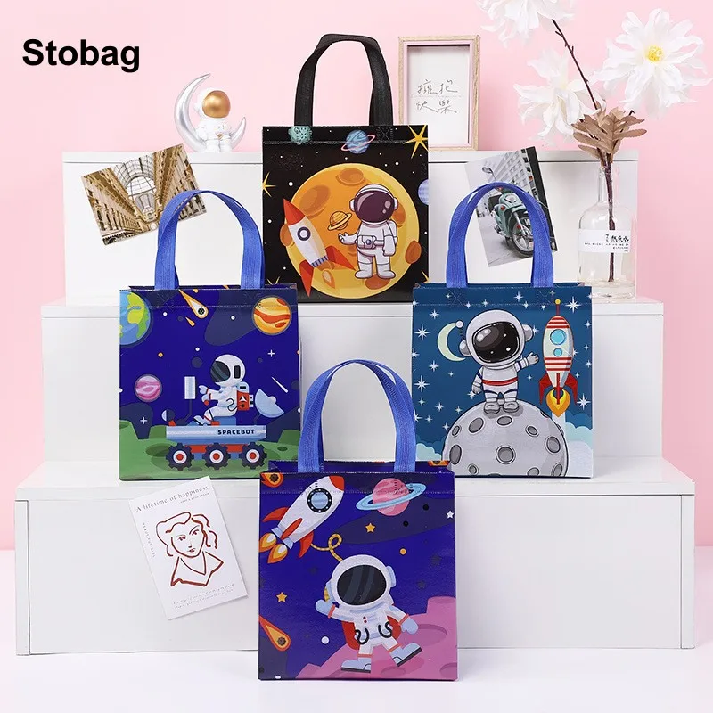 

StoBag 12pcs Cartoon Non-woven Tote Bags Kids Child Candy Gift Package Fabric Storage Reusable Pouches Birthday Party Favors