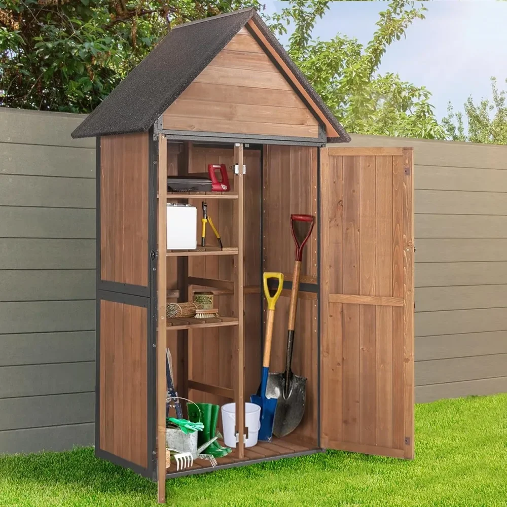 Outdoor Shed Storage,Garden Shed with Metal Frame Structure and Adjustable Shelves,Large Capacity Storage Tool Cabinet Box