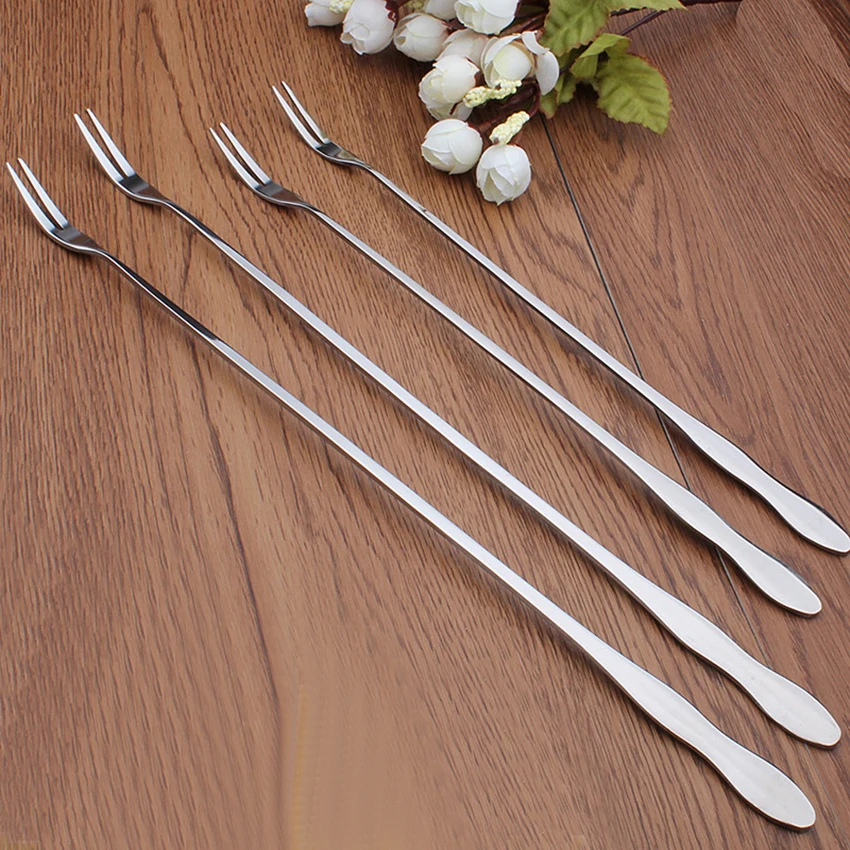 Fruit Fork With Long Handle Stainless Steel Salad Forks For Cocktail Cutlery Dessert Vegetables Cake Kitchen Tableware 26/32cm