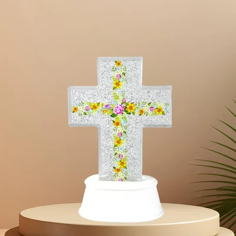 2024 Luminous Cross Night Light Music Box Glowing Home Decor Atmosphere Lamp Creative Gift Ornament for Bedroom Table