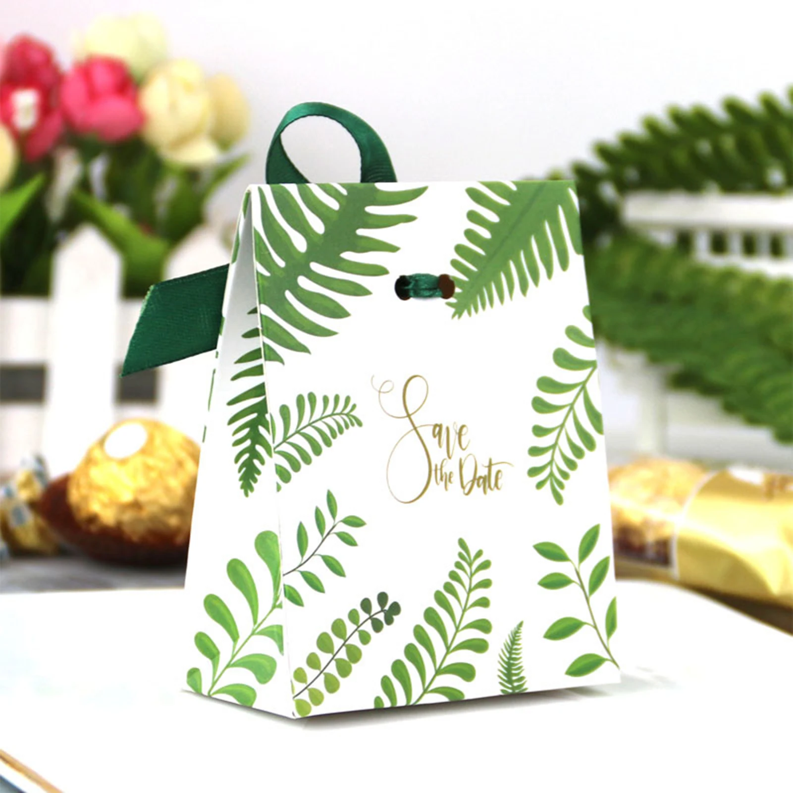 Gift Bag Plants European-style Printed with Ribbon Tie Wrapping Treat Paper Packs Wedding Candy Box for Holiday Cookies Candies