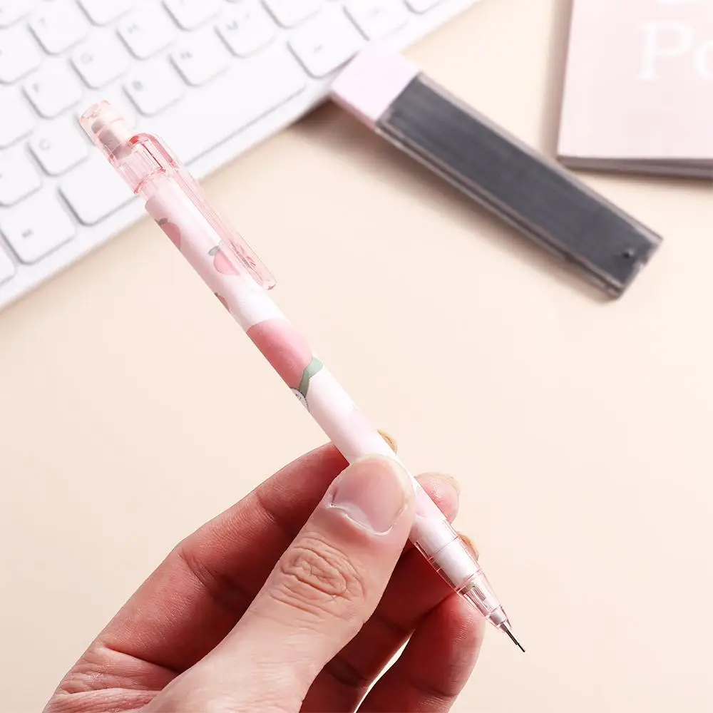 Student Cute Peach 0.5mm Writing Tool Pink Automatic Pencils Mechanical Pencil Press Pen Movable Pencil