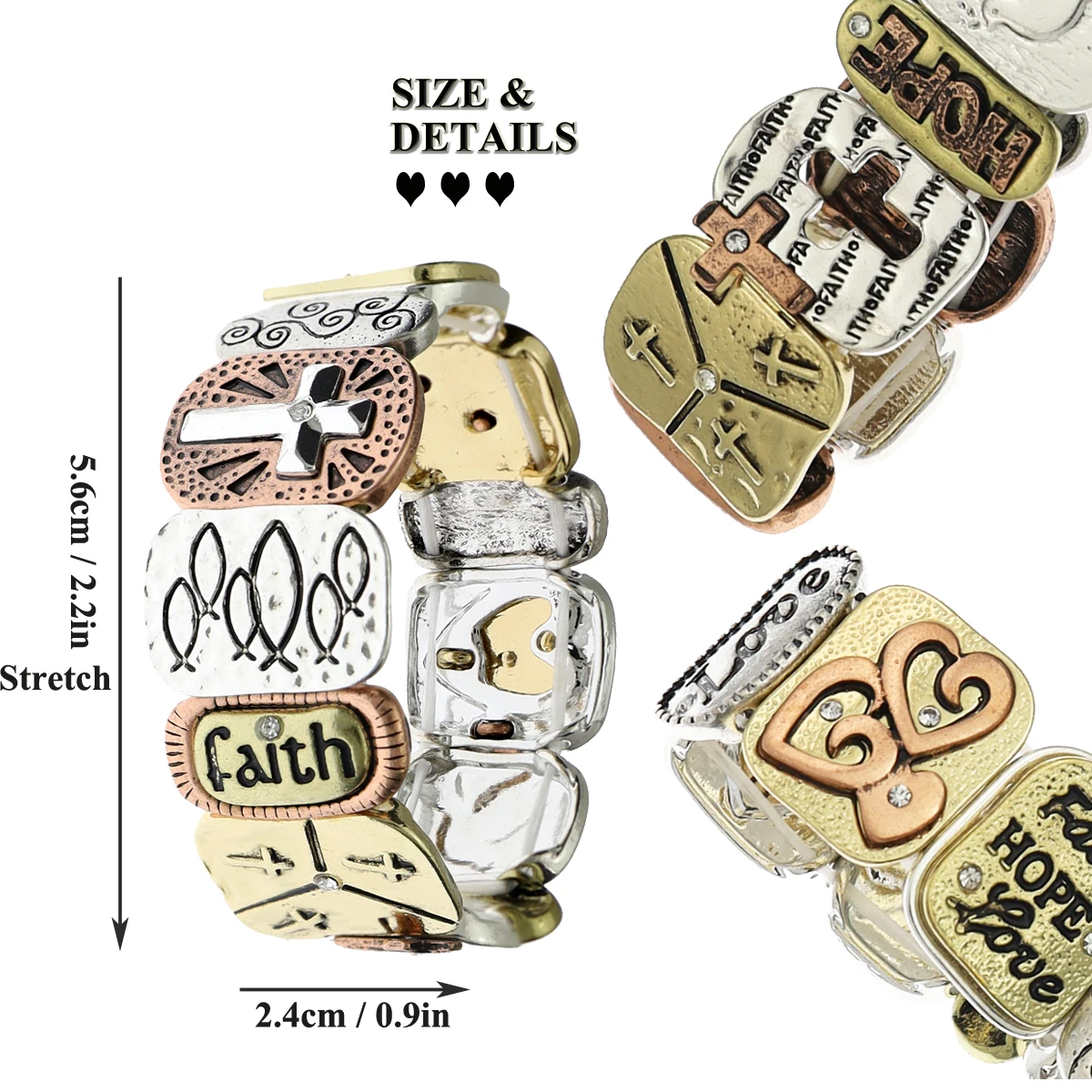 RechicGu Vintage Elastic Bangle Blessed Christian Religious Cross Stretch Bracelet for Women Fashion Couple Jewelry Gifts