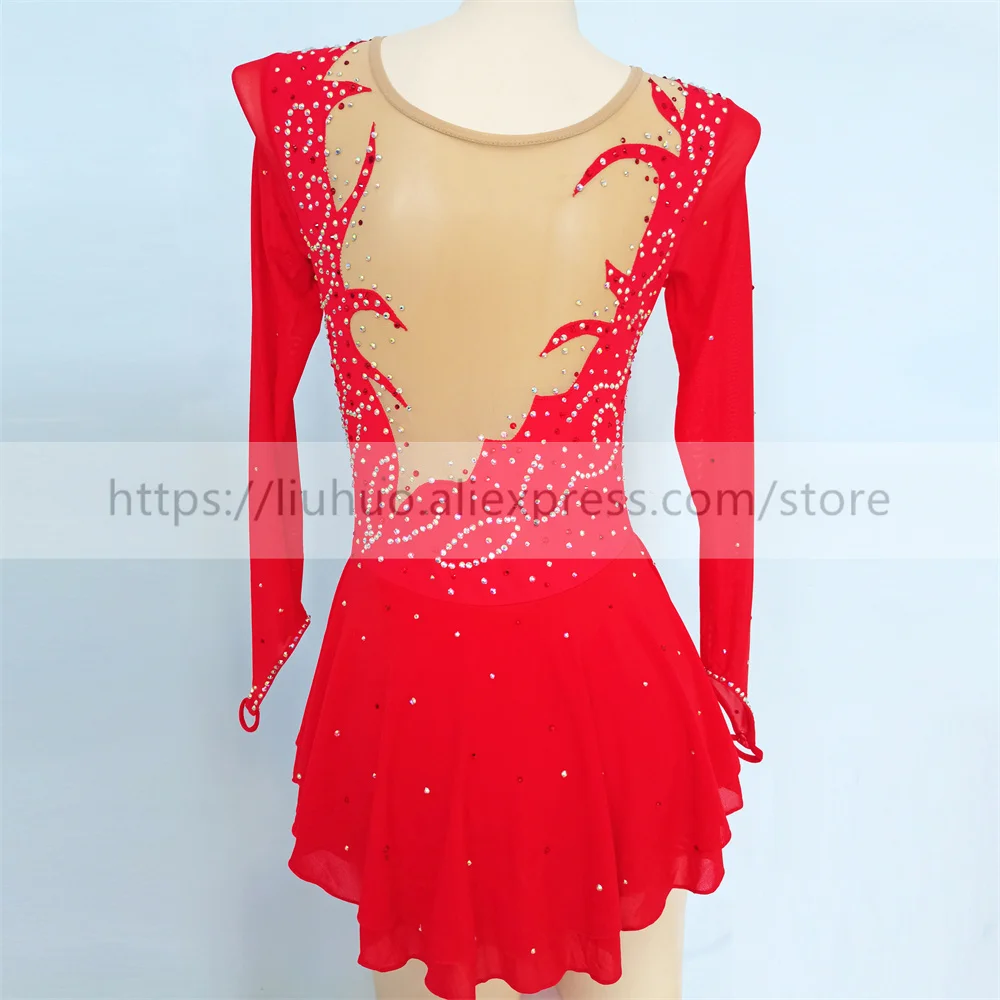 LIUHUO femmes Aldult adolescente personnaliser Costume Performance compétition justaucorps patinage artistique sur glace robe danse rouleau rouge moderne