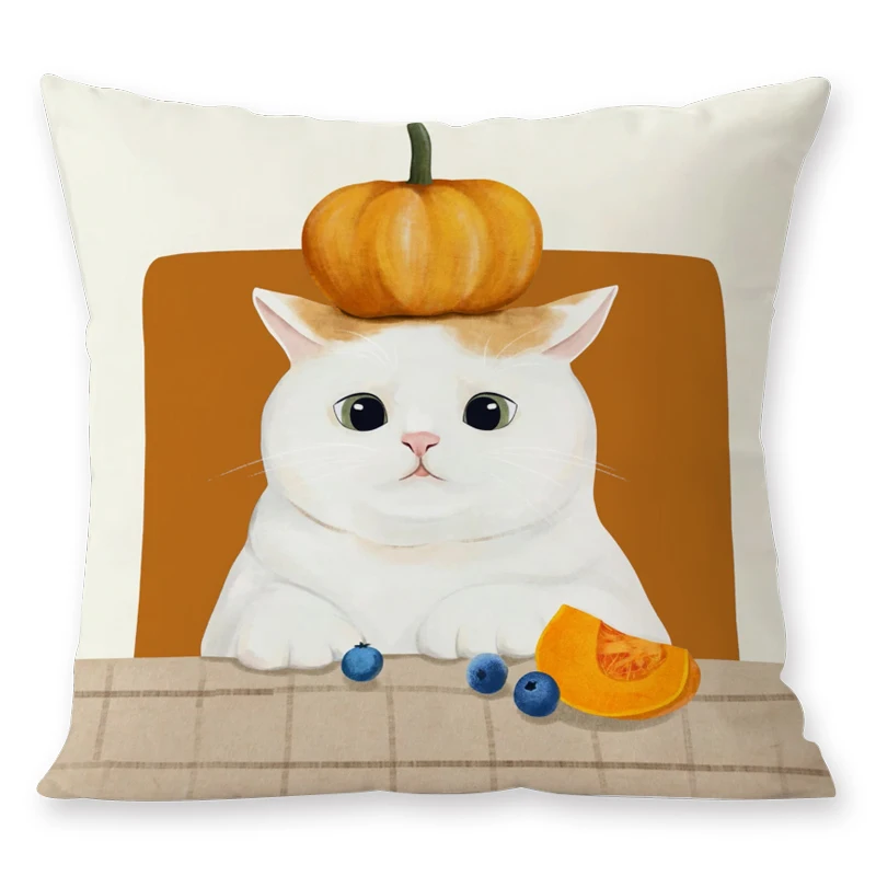 Vintage Pumpkin Color Pillowcase Dirty Orange Meridian Color Cat Cushion Cover Cream Geometric Lines Flower Cushion Cover