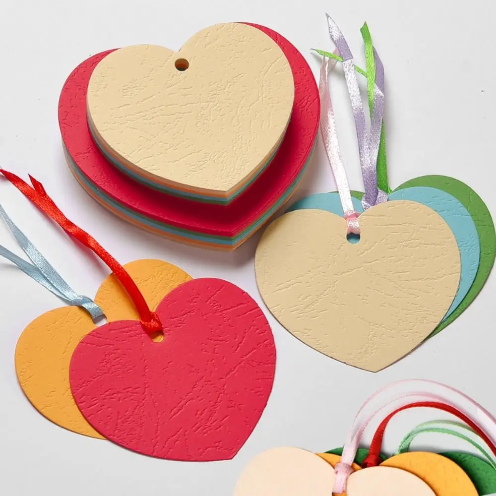 

50pcs Crafts Mini Message Card Hang Holiday Wishes Hanging Tag Love Heart Shaped Solid Color Wishing Card Wish Wall