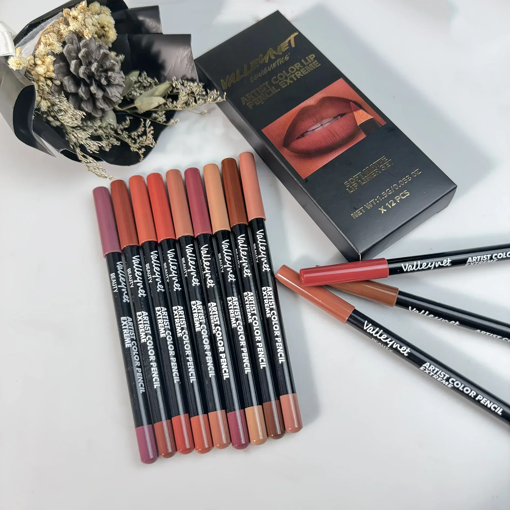 12 色マット防水長期的なベルベットリップライナーセット防水高着色女の子のための毎日のアプリケーションリップメイク