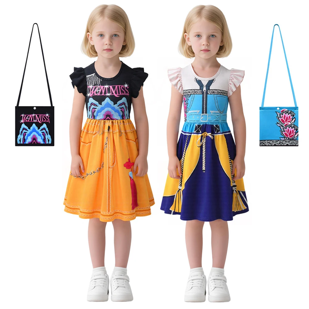 

Movie K-Pop Witch Hunter Halloween Mira Zoey Cosplay Costume With Bag Fashion Print Girls Party Dresses Birthday Princess Dress