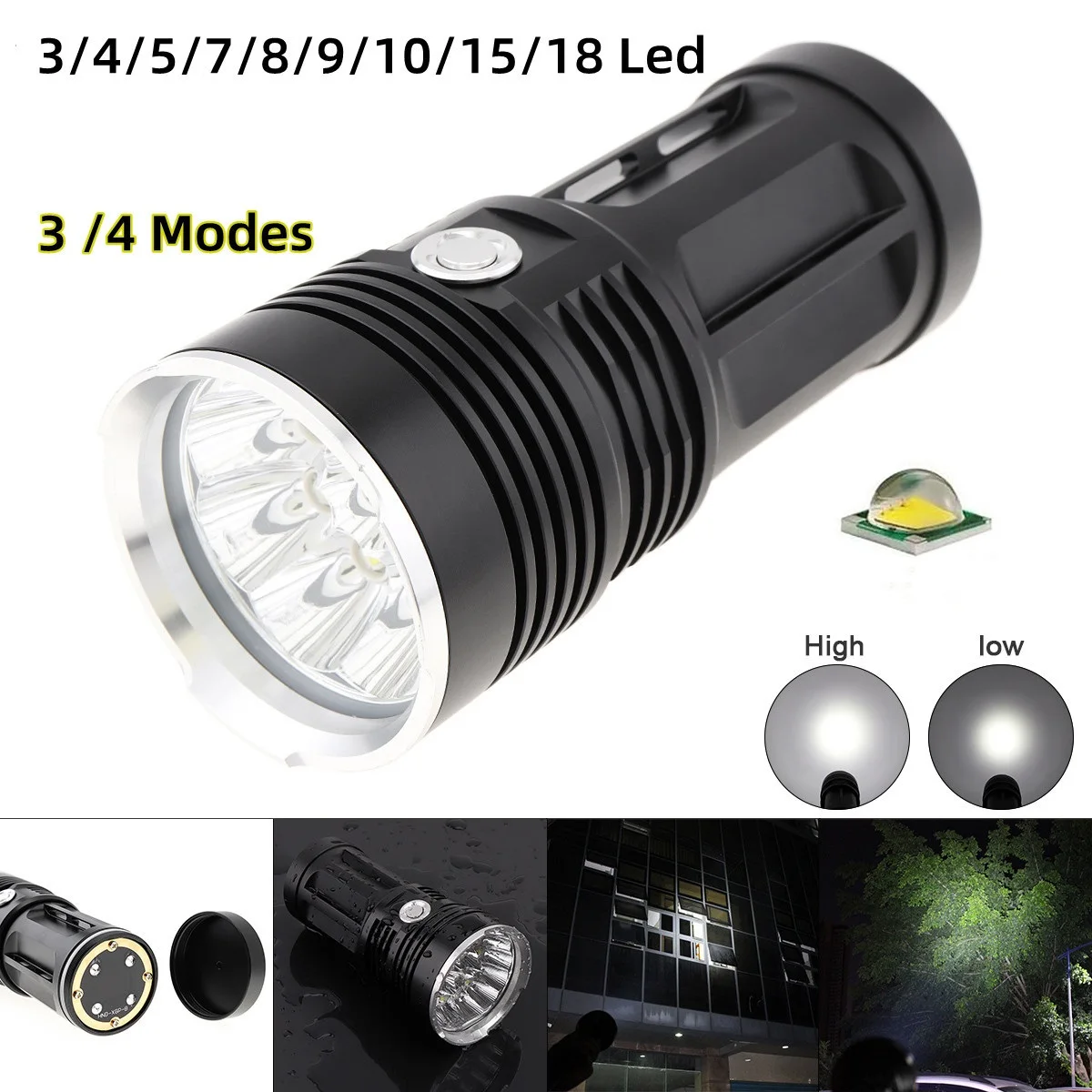 Super Bright Led Flashlight Waterproof  3 Modes 1200LM  2400LM 3000LM 8000LM Outdoor LED Torch Light for Hunting / Camping