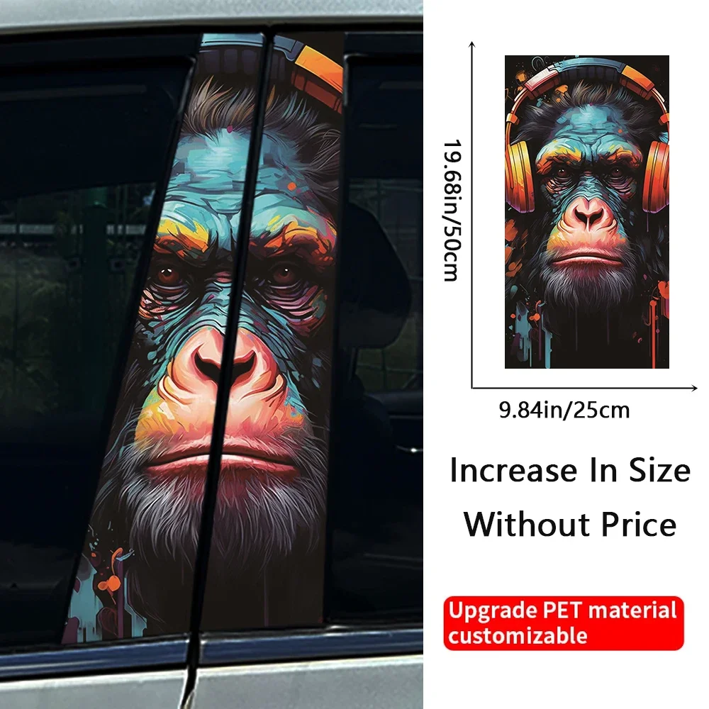 2Pcs/set Orangutan Cyber Car B-pillar Stickers Auto Center Column Decoration Cover Scratches Waterproof Decals Car Accessories