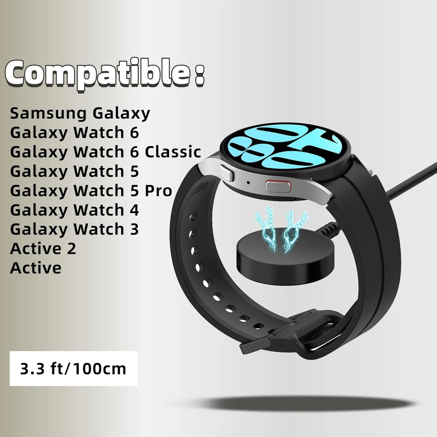 Charger Compatible for   Watch 6/6 /5/5 ,  Watch 4//Active 2/Active,  USB-C Charging Cable .3ft/1M